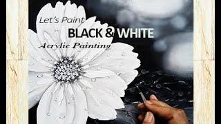 Easy BLACK & WHITE I DEW DROPS I FLOWER Acrylic Painting