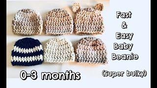 How to Crochet Fast and Easy Baby Beanie (0-3 months)
