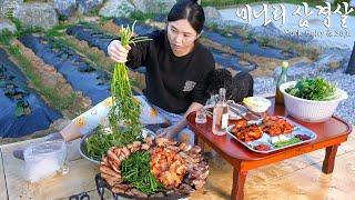 Real Mukbang:) Korean BBQ! Grilled pork belly with water parsley & Soju  Fried rice