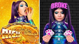 Rich vs Broke Food ASMR Challenge! Golden Pizza vs Cotton Candy Mukbang with My Robot Aida!