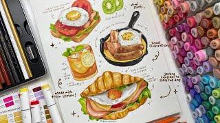 draw with me - food illustrations using alcohol-based markers and colored pencils ₊˚