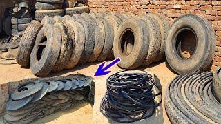 Manual Tires Cutting Technique with Simple Tools || Manual tool for splitting tire