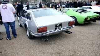 Lamborghini Jarama S starts and rev ! + countach, miura aventador !! cars and coffee Paris