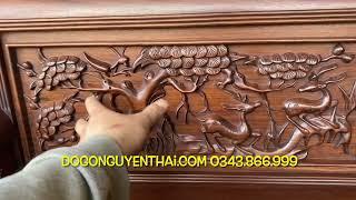 Trường kỷ nền chạm tứ quý gỗ gụ chuẩn kiểu cổ