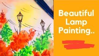 water colour painting for beginners #beautifultreeandlamp#howtodrawlamppainting#streetlamp#nature