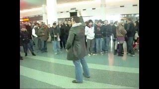 Jeff Rose Preaching to a large Crowd inside Staten Island Ferry Station