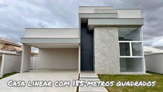 Casa linear de 185 metros quadrados em condomínio fechado. Projeto arquitetônico imóvel alto padrão