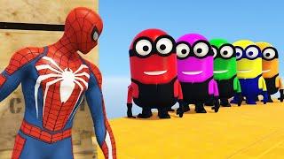 GTA 5 EPIC RAGDOLL SHOW SPIDERMAN VS COLOUR MINIONS FALLS & FAILS LIVE GTA V