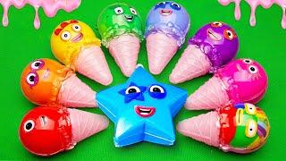 Mixing Colorful Lollipop to Mixing SLIME in Rainbow ICE Cream Shape Coloring! Satisfying ASMR Videos