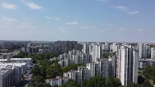 Areal drone overview of beautiful Novi Beograd city on sunny day in 4K