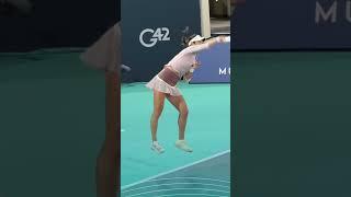 Emma Raducanu tennis serve while practicing in Abu Dhabi