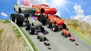 Big & Small Monster Truck Mcqueen vs Big & Small Police Monster Truck Mcqueen vs DOWN OF DEATH