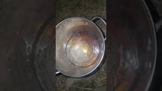 Boiling down 2 gallons of maple sap to make syrup