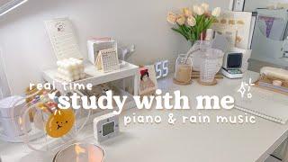 study with me  real time for 25 minutes (pomodoro) with piano & rain sounds 