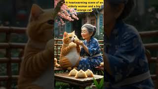 A heartwarming scene of an elderly woman and a big orange cat#ai #women#cat #catlovers #shorts
