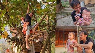 Single father, picking fruits to sell for money, cooking porridge for his son,cutting his son's hair