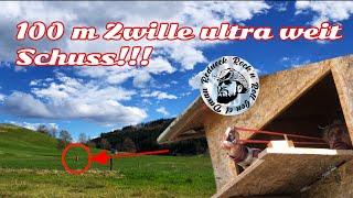 Zwille Weitschuss ultra long distance slingshot shooting, Zwille schiessen auf  hundert Meter