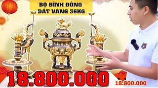 Bộ đỉnh đồng ngũ sự dát vàng cho ban thờ gia tiên
