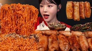 Crispy Grilled Intestines and Spicy Buldak Fire Noodles Mukbang ASMR