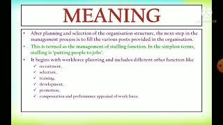 II PU Chapter 6 || Learning objectives, Introduction and Meaning of Staffing ||