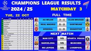 UCL RESULTS TODAY - Matchday 3 • UCL Table Standings Today • CHAMPIONS LEAGUE TABLE  2024/25