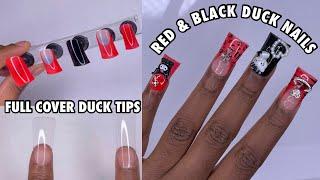 FULL COVER DUCK NAILS | Red & Black Hello Kitty Nails | DIY Press On Nails | NOVO OVO Amazon Nails