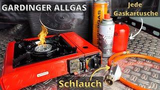 Bester Camping Gaskocher?! GARDINGER ALLGAS mit Schlauch | Propan und Gaskartuschen