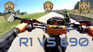 YAMAHA R1 2015 vs ktm 690 mi impenna sulle orecchie