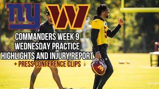 Commanders Week 9 Wednesday Practice Highlights and Injury Report. Brandon Coleman Injury Update