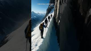“Terrifying Moment Ice Ridge Breaks Under Climbers’ Feet!”#shortvideo #viral #nature || AI art by me