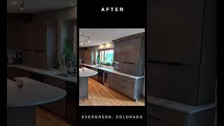 Gray Maple | Flat/Slab Modern Mountain Kitchen | Evergreen, CO Cabinet Refacing | Before & After