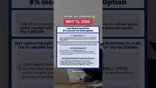  New Year Tax Reminder #2: Availing the 8% Income Tax Rate Option Deadline is on May 15, 2025  
