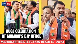 Maharashtra Election Result 2024: Devendra Fadnavis welcomed with Dhol - Jalebi at BJP office