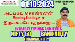 Nifty Prediction for Tomorrow in Tamil  01.10.2024 | Options Intraday Trading Analysis