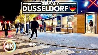 Düsseldorf, Little Tokyo to City Center, Walking at Midnight in Germany 4K