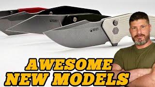 4 GREAT NEW KUBEY KNIVES WITH AMAZING BUTTON LOCK ACTION