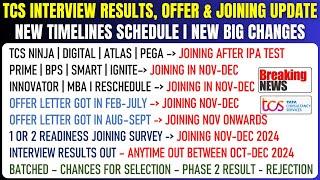 TCS REMAINING INTERVIEW RESULTS, OFFER LETTER, JOINING LETTER, JOINING DATE - NEW TIMELINES SCHEDULE