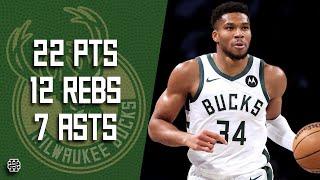 Giannis Antetokounmpo 22 pts 12 rebs 7 asts vs Nets 24/25 season