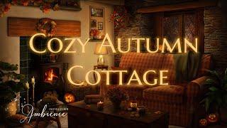 Cozy Night in Autumn Cottage ASMR Ambience ️ Fireplace, Distant Thunder, Soft Rain on Window