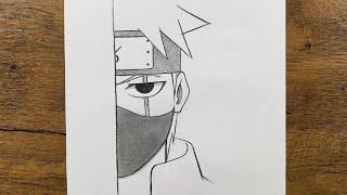 Easy Kakashi drawing for beginners | How to draw Kakashi half face easy step-by-step