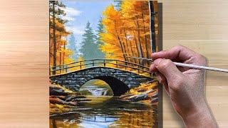 How to Paint Autumn Bridge / Acrylic Painting / Correa Art