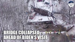DRONE: US Pittsburgh bridge collapses hours before Biden's infrastructure tout, injures 10