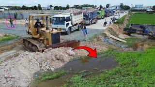 Starting Huge Size Project, Bulldozer D58E Komatsu Push soil, Landfill using 5ton truck, Mix VDO