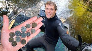 Silver Coin Spill Jackpot Found in the River and Pile of Old Bottles!