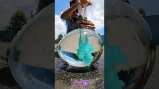 Injecting Turquoise Color Into a Giant Ice Balloon!  #shorts #shoulditreviews