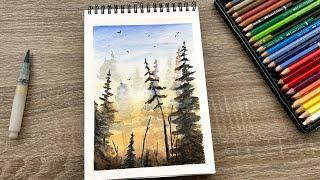 Easy Watercolor Pencil Landscape Tutorial for Beginners