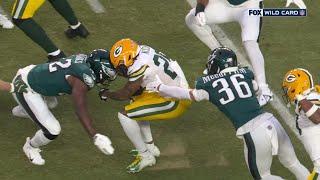 BIG hit alert! Ex-Packer Oren Burks sets the tone forcing a turnover on GB's opening kick return