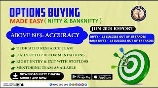 OPTIONS BUYING MADE EASY - JUNE 80% ACCURACY. NIFTY CHACHA APP. CONT: 9885559709.