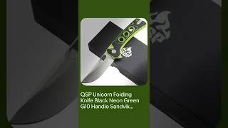 QSP Unicorn Folding Knife Black Neon Green G10 Handle