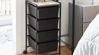 Suprima® Storage Carts - 4 Drawer Woodtop Shelf - Black / Royal Oak Top